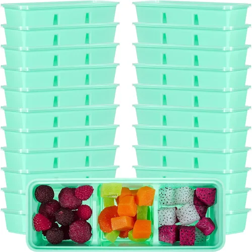 Vista 8 de Hushee Paquete de 5 recipientes pequeños de 17 onzas con 3 compartimentos para aperitivos con tapa, caja Bento de plástico desechable, cajas de Negro