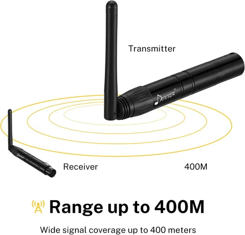Vista 2 de Donner 2 piezas DMX512 DMX Dfi DJ 2.4G inalámbrico 1 receptor con cúpula de luz y 1 transmisor de control de iluminación para escenario (Negro)