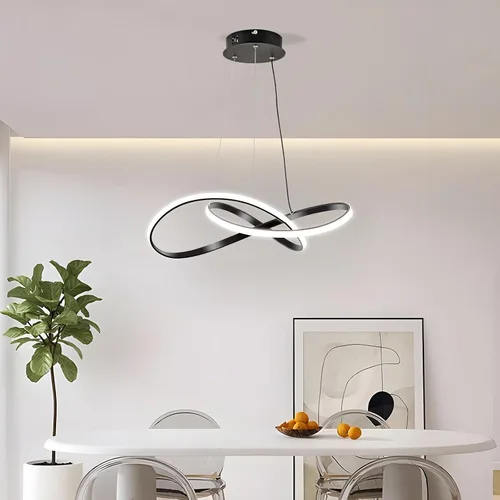 Vista 3 de Lámpara colgante LED moderna, lámpara de techo negra contemporánea con luces de anillo irregular para comedor, sala de estar, recámara, isla