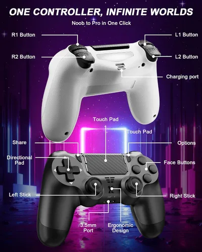 Vista 7 de Quevati Wireless Controller for PS-4, Dual Vibration Game Joystick/Motion Sensing/Touchpad/Speaker/3.5mm Audio Jack Headphone, Upgraded Six-Axis