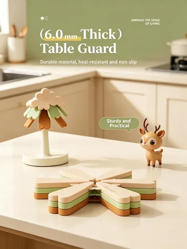Vista 7 de Juego de 4 salvamanteles plegables para árbol con soporte, almohadillas calientes de silicona