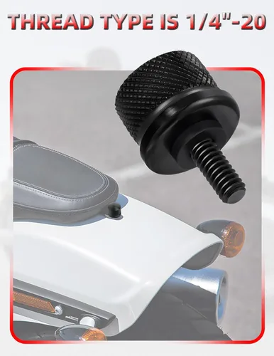 Vista 2 de Amazicha Perno de asiento de aluminio negro con tornillo, compatible con Harley Davidson Sportster Softail Touring Dyna 1996-2026