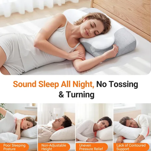 Vista 2 de Almohada cervical inflable para dormir con soporte ajustable, almohada ergonómica de espuma viscoelástica para dormir, almohada de apoyo