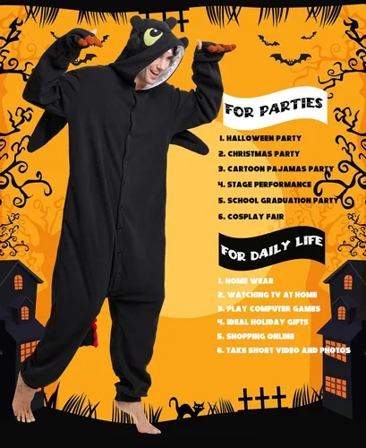 Vista 6 de Kidukso Pijama unisex de dragón para adultos, lindo animal, ropa de dormir de dragón, Halloween, Navidad, fiesta, disfraces para mujeres y hombres