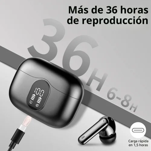 Vista 7 de Auriculares inalámbricos, Auriculares Bluetooth 5.4 con graves estéreo, Auriculares intrauriculares con micrófono de cancelación de ruido y pantalla
