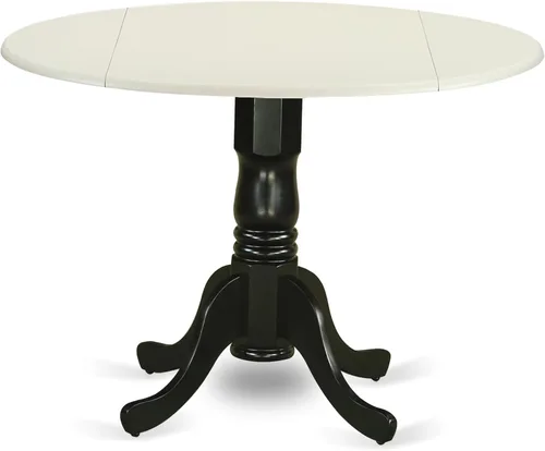 Vista 24 de East West Furniture DLT-BLK-T mesa de comedor redonda - con tapa redonda y 2 hojas desplegables y pata de pedestal, 42x29.5 pulgadas, acabado negro