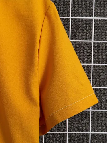 Vista 5 de SHENHE Camisa casual de manga corta con botones y cuello sólido con bolsillo para hombre