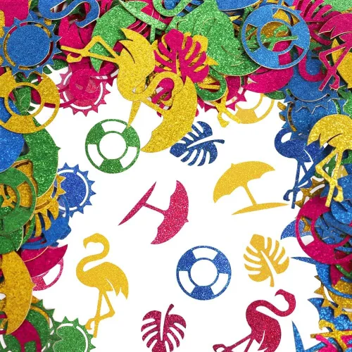 Vista 7 de 200 piezas de confeti de verano, confeti tropical hawaiano con purpurina tropical para decoración de mesa de fiesta de playa hawaiana Luau fiesta