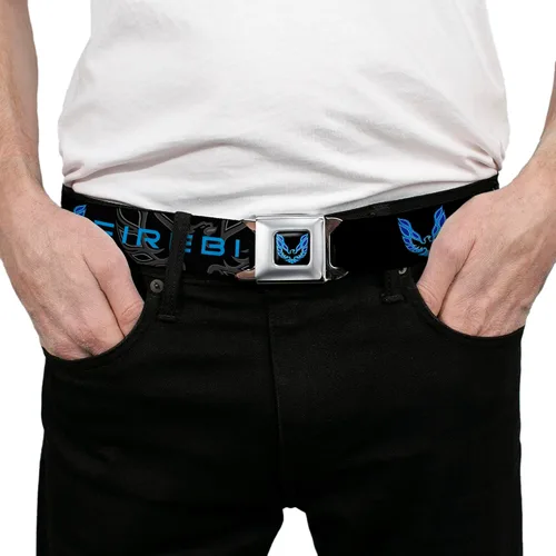Vista 3 de Buckle-Down Cinturón de seguridad Pontiac FIREBIRDLogo NegroGrisesAzules - 1.0" Ancho - 20-36 pulgadas de largo