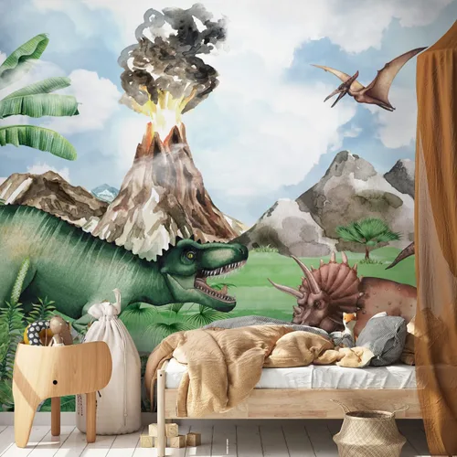 Vista 2 de Murwall Kids Dinosaur Wallpaper Cute Jurassic World Wall Mural