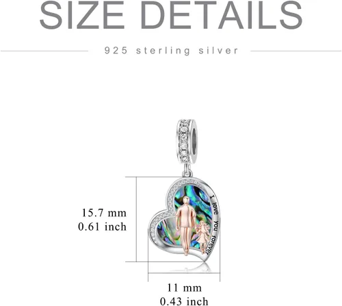 Vista 3 de PROESS Dije para padre, madre e hija, pulsera de plata de ley para pulseras, regalos de cumpleaños, día de San Valentín, para hija, madre, amante