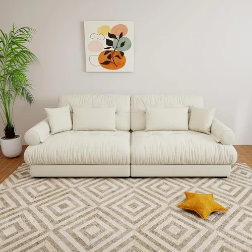 Vista 3 de Sofá modular de gran tamaño de 94 pulgadas, sofás seccionales grandes de color beige y blanco para sala de estar, juego de sofá de terciopelo, sofás