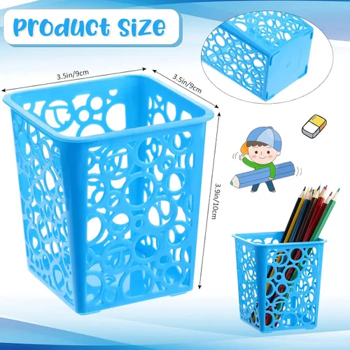 Vista 2 de 12 vasos de plástico de escritorio para escritorio, cuadrados huecos, para aula, organizador de almacenamiento de oficina para niños, maquillaje