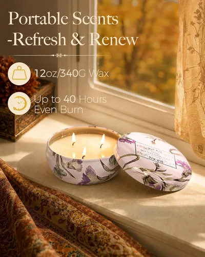 Vista 11 de M&SENSE Velas aromáticas de bayas cítricas, vela grande de lata de soja de 3 mechas, más de 40 horas de tiempo de combustión, cera vegana 100%