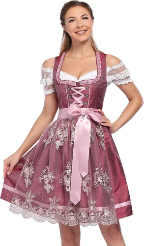 Vista 23 de GloryStar Vestido de cerveza de tirolesa alemana para mujer, disfraz de 3 piezas para el festival de carnaval bávaro del Oktoberfest 2 piezas - azul