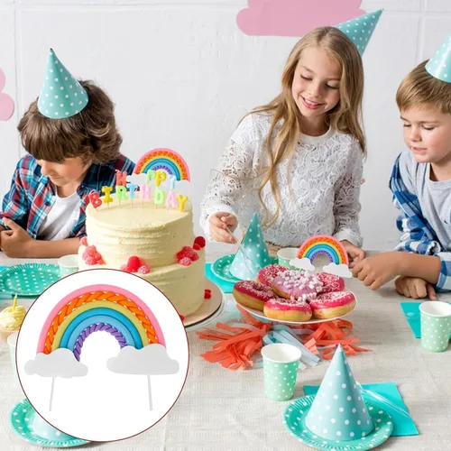 Vista 7 de Decoración de pastel de nube de arcoíris, cerámica suave, decoración de cupcakes, temática de arco iris, suministros para hornear para niños