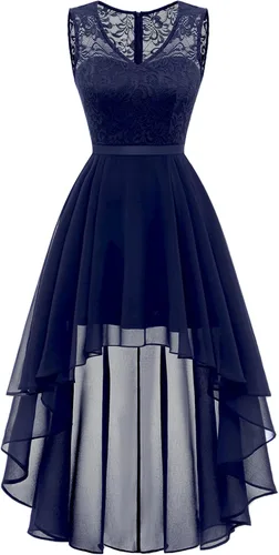 Vista 5 de Bridesmay Vestido de fiesta de cóctel con cuello en V y encaje floral para mujer, vestido formal de fiesta de graduación, boda, dama de honor