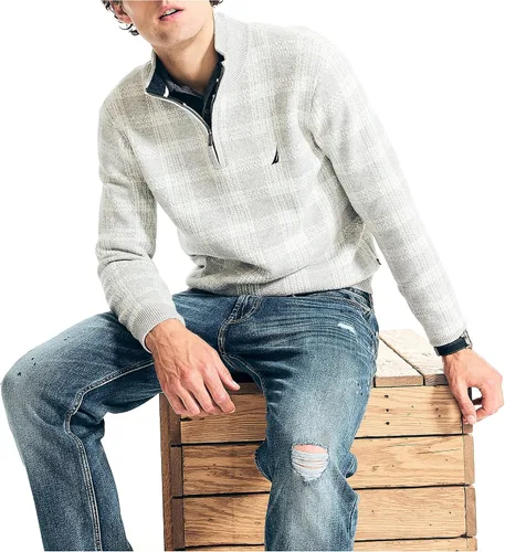 Vista 2 de Nautica Suéter a cuadros con cremallera de un cuarto para hombre hecho de forma sostenible