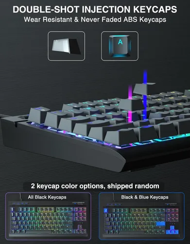 Vista 6 de GOYIGO - Teclado mecánico con interruptores azules clicky, 75% TKL RGB retroiluminado para juegos, teclas completas programables anti-fantasma