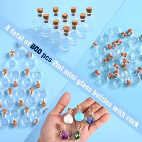 Vista 2 de Zhehao 100 mini botellas de vidrio de 0.07 onzas líquidas con tapones de corcho, pequeños frascos de deseos, pequeños frascos con mini botellas