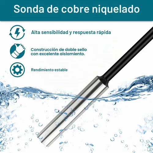 Vista 4 de 5 piezas 1M Sonda de sensor de temperatura 10K, sonda de sensor de termistor NTC B3950, carcasa de cobre niquelada de alta sensibilidad, precisión