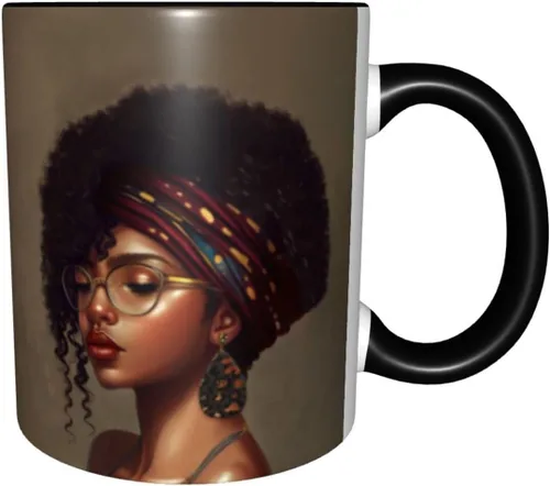Vista 9 de Taza de café, taza de té para mujeres y niñas, taza de diseño único, perfecta para regalos, mujeres afroamericanas afro