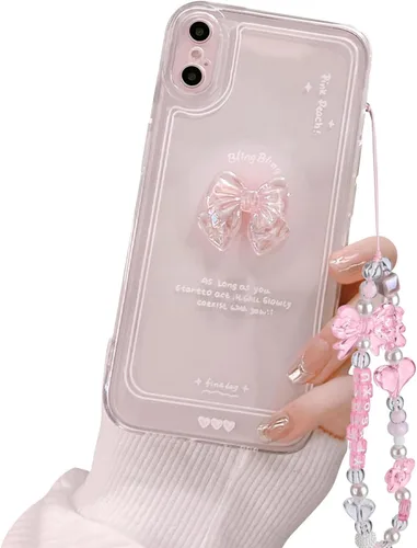 Vista 11 de Ownest - Funda compatible para iPhone 12, diseño bonito de lazo de arco 3D en rosa, delgada, transparente, diseño estético, para mujeres y lazo rosa