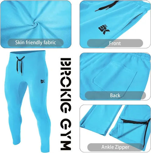Vista 5 de Brokig - Pantalones deportivos con cremallera para hombre, pantalones casuales para entrenamiento y gimnasia, cómodos pantalones de chándal