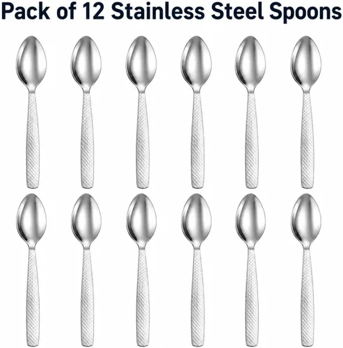 Vista 2 de Juego de 12 cucharas de acero inoxidable para té/café y especias (plata) (cuchara de té pequeña)