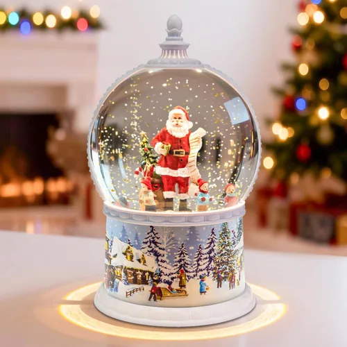Vista 10 de Globo de nieve musical de Navidad, grandes globos de nieve de Santa Village, caja de música con temporizador de 6 horas, regalo de decoración