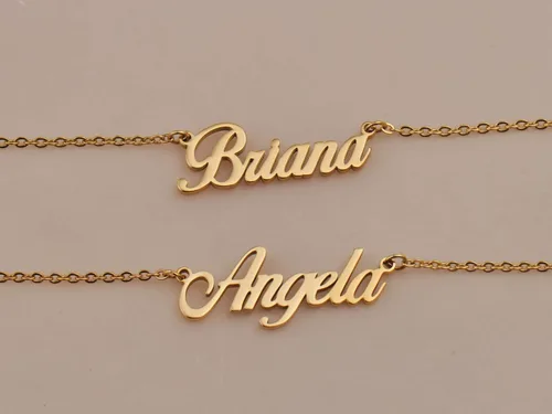 Vista 5 de HUAN XUN Collar personalizado con placa de identificación de oro para mujeres