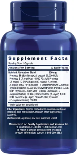 Vista 2 de Life Extension Extraordinary Enzymes, Digestive Health Support, Nutrient Absorption, Digestive enzymes, Non-GMO, 60 Capsules
