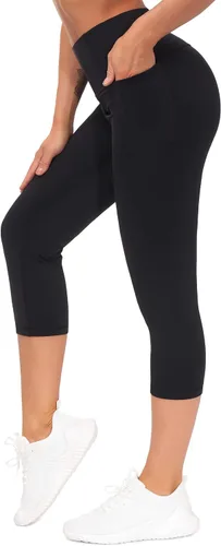 Vista 5 de THE GYM PEOPLE Leggings capri de cintura alta con control de abdomen para mujer