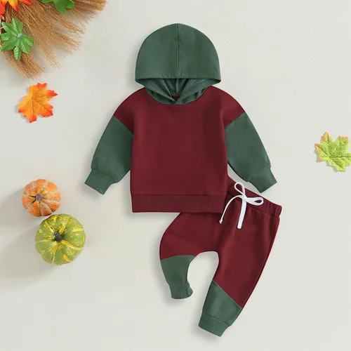 Vista 3 de TBUIALL Conjunto de sudadera de manga larga con capucha y cuello redondo de algodón suave para niños pequeños