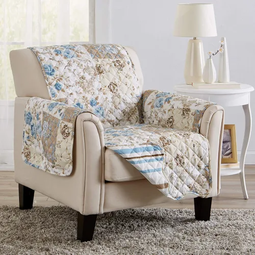 Vista 32 de Great Bay Home Funda reversible de retazos reclinable, lavable, protector de muebles con correas elásticas, perfecta para niños y mascotas, detalle