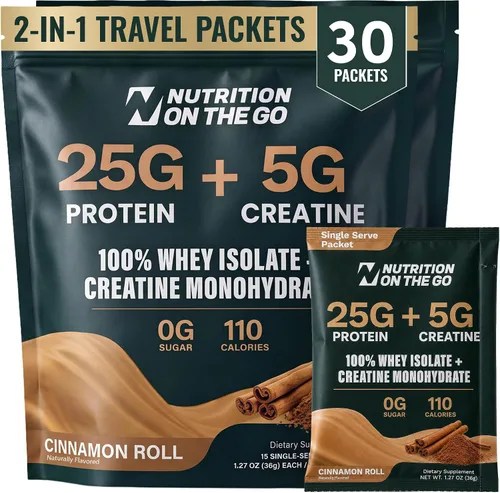 Vista 15 de Paquetes de viaje 2 en 1 con aislamiento de proteína de suero + creatina, chocolate, paquete de 15