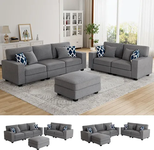 Vista 27 de Legend Vansen - Sofá seccional modular en forma de U con otomano, sofá de esquina reversible moderno para sala de estar (Antracita, 2+3 con otomano)