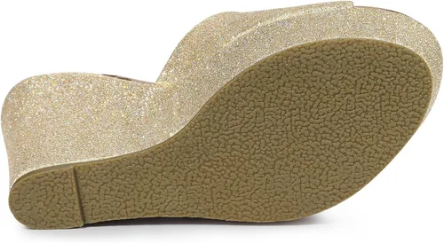 Vista 5 de Allegra K Sandalias de tacón de cuña con plataforma brillante para mujer