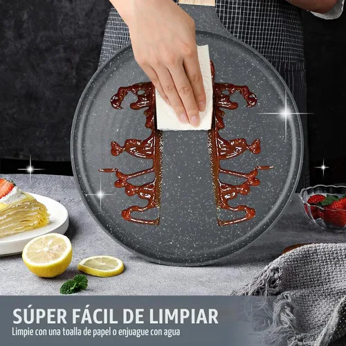 Vista 5 de SouxMux - Sartén para crepas de 8 pulgadas con esparcidor, cerámica antiadherente, lista para inducción Negro