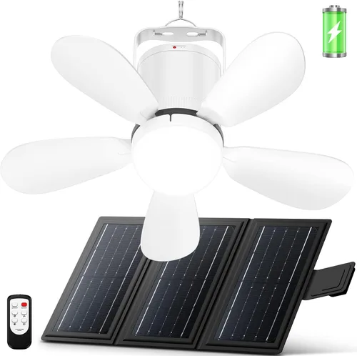 Vista 9 de 21" Solar Ceiling Fan Light, Foldable Solar Panel Gazebo Fan 21" Fan M