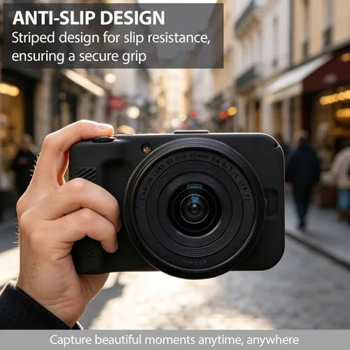 Vista 3 de Funda para cámara de cuerpo Canon EOS R50 V, piel, arañazos, funda protectora de goma de silicona suave con protector de pantalla, accesorios