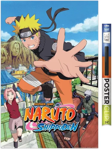 Vista 17 de Trends International Naruto Shippuden - Póster de pared de salto, 14.725 x 22.375 pulgadas, versión enmarcada de madera de granero
