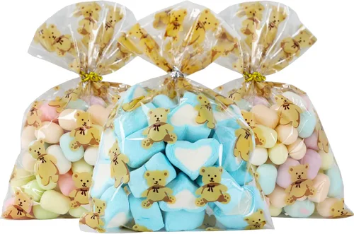 Vista 9 de 100 bolsas de celofán, bolsas de celofán transparente impresas con estrellas doradas de 3 x 5 pulgadas, 100 lazos giratorios, para envolver regalos