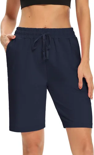 Vista 2 de DIBAOLONG - Pantalones cortos de yoga, sueltos y cómodos con cordón para descansar, con 3 bolsillos