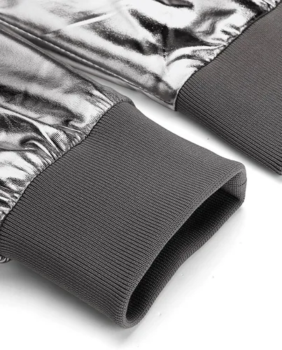 Vista 5 de COOFANDY Chaqueta metálica para hombre, diseño de los años 70, disco y fiesta de Navidad, chaqueta universitaria con cremallera