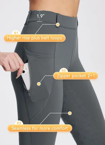 Vista 5 de BALEAF Pantalones de equitación de invierno para mujer, pantalones de forro polar para equitación, leggings con bolsillos