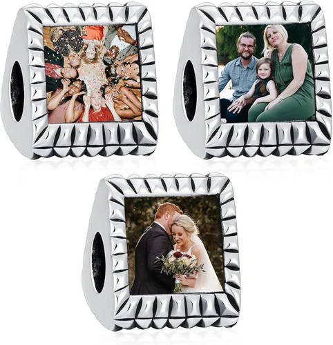 Vista 3 de PEIMKO Personalized 35 Side Photo Charm Bead That Hold 35 Picture Fit Snake Bracelet Sterling Silver Custom Photo Charm Bead Customized Picture