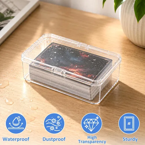 Vista 3 de Kitoyz Juego de cartas de plástico transparente, caja de almacenamiento de tarjetas de acrílico compatible con fundas coleccionables para tarjetas