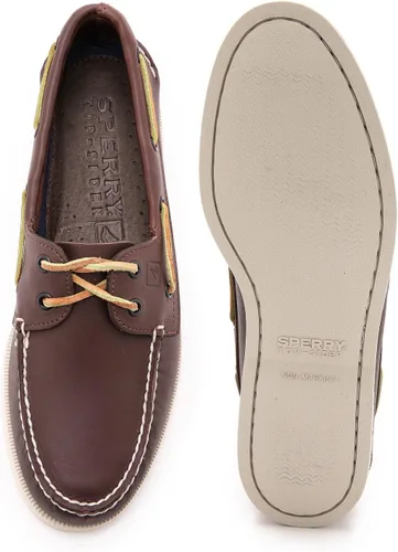 Vista 5 de Sperry Authentic Original - Zapatos náuticos de piel con 2 ojales para hombre, color marrón liso, 9