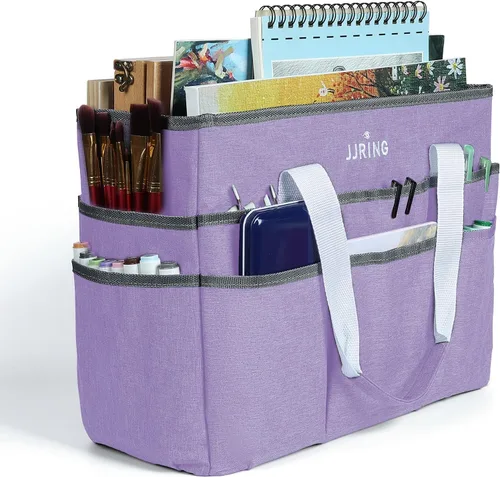Vista 19 de JJRING Bolsa organizadora de manualidades, organizador de arte con múltiples bolsillos, bolsa de costura beige para arte, manualidades, álbumes